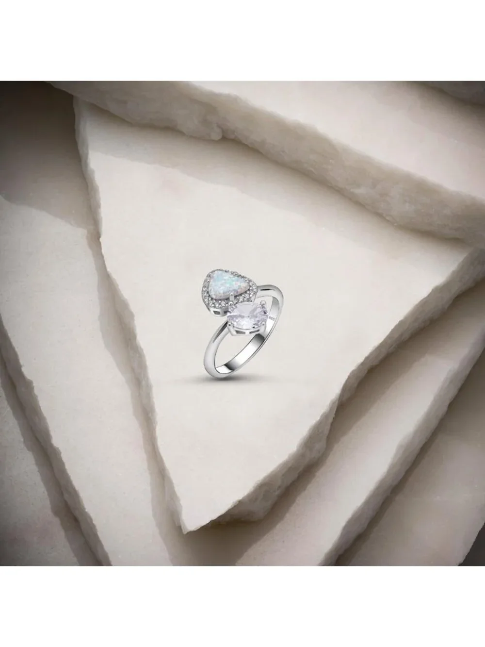 925 Sterling Silver Halo Ring with Simulated Fire Opal & CZ Accents - Perfect